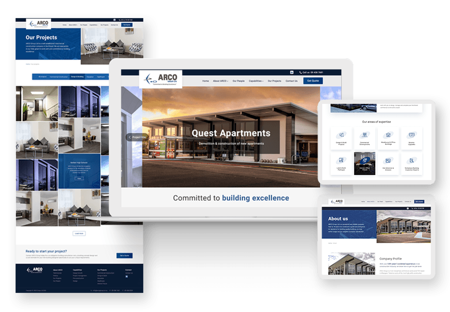 Www.handpowerson created the website for construction company ARCO to present their services